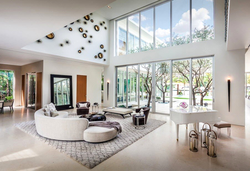 Într-o cameră de zi modernă, este inacceptabil să folosești o cantitate mare de textile și decor Într-o cameră de zi modernă, este inacceptabil să folosești o cantitate mare de textile și decor