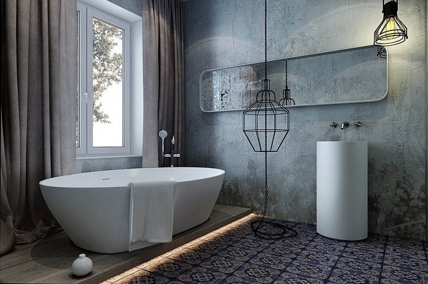 ניתן לסיים את חדר האמבטיה בלופט עם אריחי בטון או לבנים ניתן לסיים את חדר האמבטיה בלופט עם אריחי בטון או לבנים