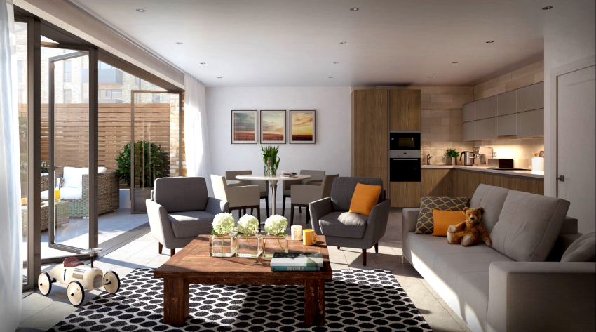 ניתן לתחום אזורים באמצעות גימורי קיר ורצפה שונים. ניתן לתחום אזורים באמצעות גימורי קיר ורצפה שונים.