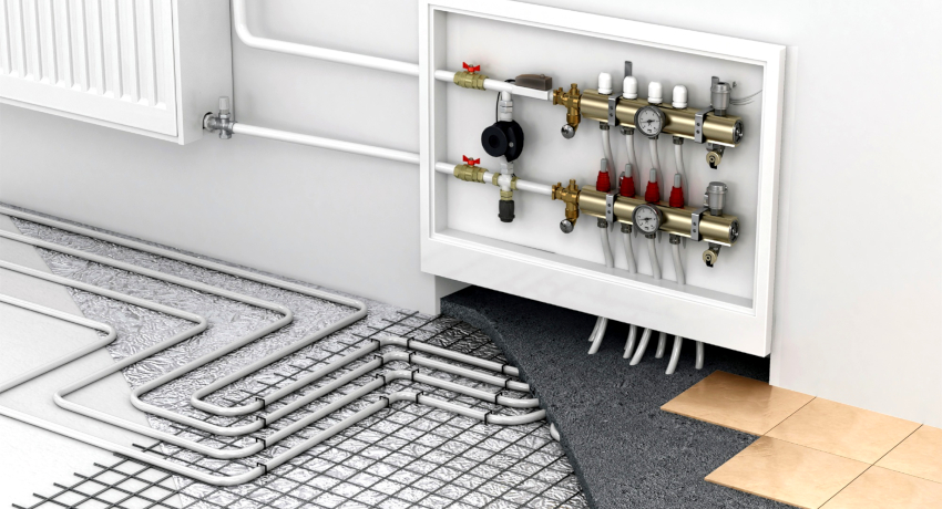 Various heating devices are connected to the distribution manifold in the form of convectors, radiators, underfloor heating systems Various heating devices are connected to the distribution manifold in the form of convectors, radiators, underfloor heating systems