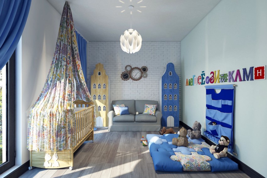 Kalde farger brukes vanligvis til å dekorere rom i loftstil: nyanser av blått, sølv, metallisk Kalde farger brukes vanligvis til å dekorere rom i loftstil: nyanser av blått, sølv, metallisk