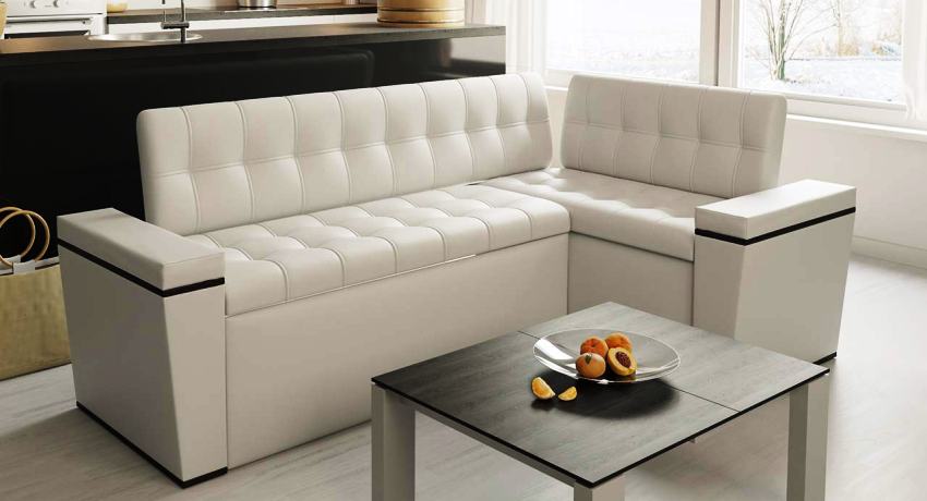 Kjøkkenhjørnet kan være enten monokromatisk eller med en rekke mønstre, avhengig av interiørstilen Kjøkkenhjørnet kan være enten monokromatisk eller med en rekke mønstre, avhengig av interiørstilen