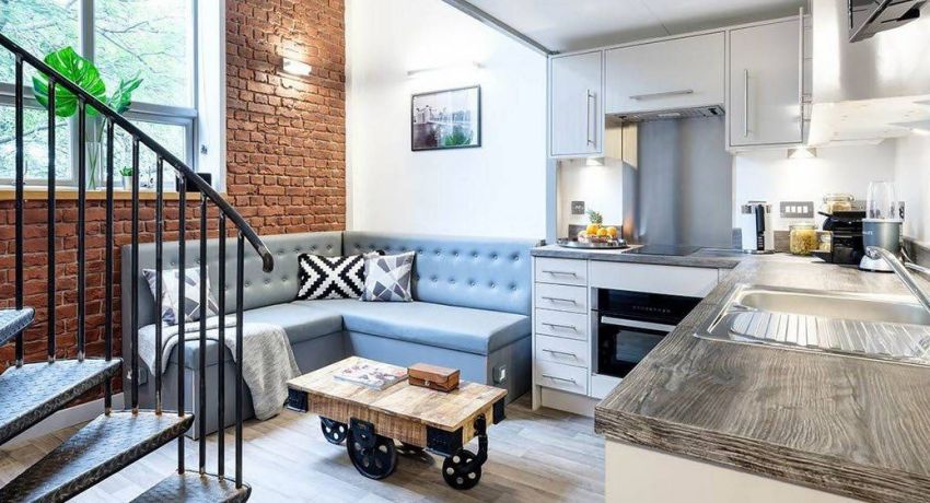 Kjøkkenhjørnet er behagelig og praktisk Kjøkkenhjørne med soveplass: stilige møbler for et moderne kjøkken