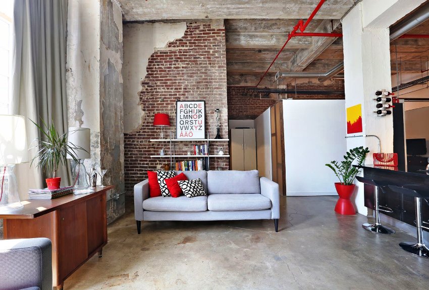 In the living room, you can fully reveal the loft style, combining different colors and textures of wallpaper In the living room, you can fully reveal the loft style, combining different colors and textures of wallpaper