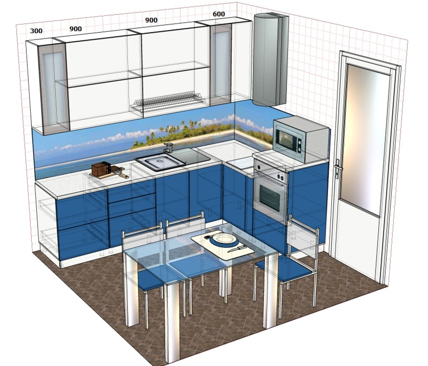 På kjøkkenskissen kan du indikere standardstørrelser på møbler og utstyr På kjøkkenskissen kan du indikere standardstørrelser på møbler og utstyr