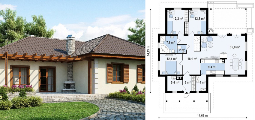 Projekt jednokatne kuće 15x15 m Projekt jednokatne kuće 15x15 m