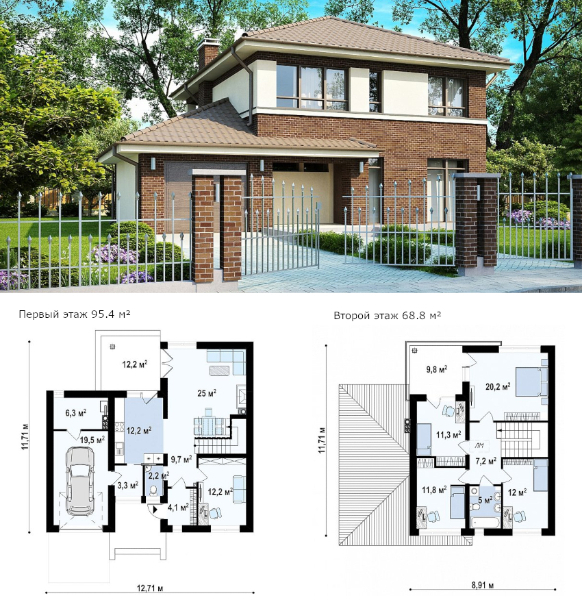 Projekt dvoetažne kuće ukupne površine 165 m² Projekt dvoetažne kuće ukupne površine 165 m²