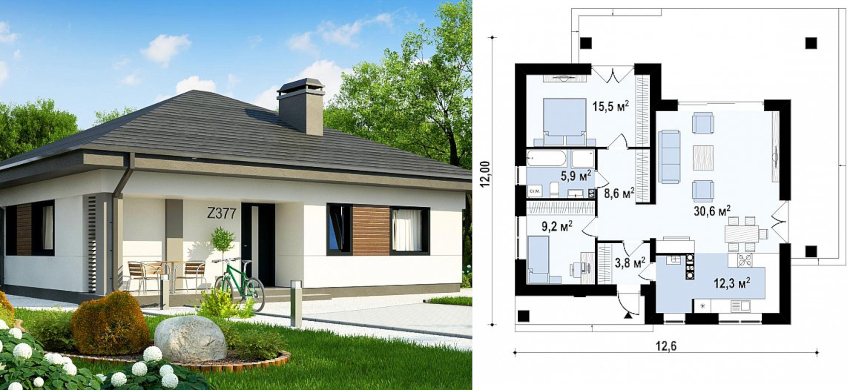 Jednokatna kuća projekt 12x12 m Jednokatna kuća projekt 12x12 m