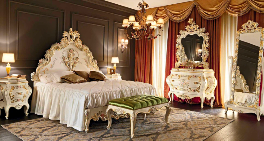 ריהוט לחדר השינה הבארוק כולל צורות זורמות וקווים מעוקלים ריהוט לחדר השינה הבארוק כולל צורות זורמות וקווים מעוקלים