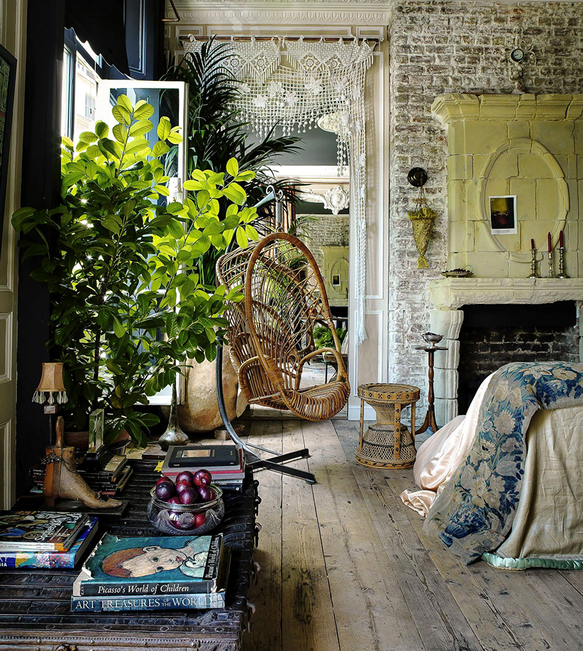 За подови настилки в стил бохо се използва ламинат или паркет За подови настилки в стил бохо се използва ламинат или паркет