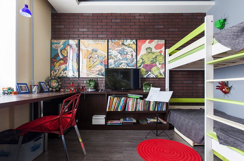 ในห้องที่เด็กสองคนจะพักผ่อนเรียนเล่นและสร้างสรรค์ในคราวเดียวลำดับความสำคัญคือการกระจายพื้นที่อย่างเหมาะสมและการแบ่งเขตที่มีทักษะ ในห้องที่เด็กสองคนจะพักผ่อนเรียนเล่นและสร้างสรรค์ในคราวเดียวลำดับความสำคัญคือการกระจายพื้นที่อย่างเหมาะสมและการแบ่งเขตที่มีทักษะ