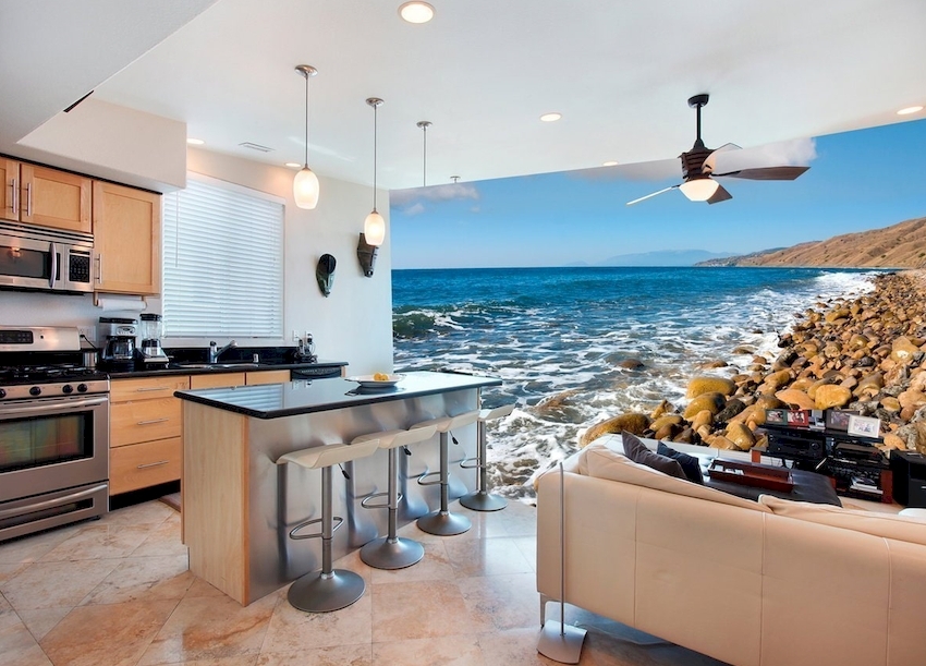 Sa isang panloob na kusina ng monochrome, mas mahusay na gumamit ng makulay na maliliwanag na mga panoramas, at sa isang motley - kalmado at hindi maipahayag Sa isang panloob na kusina ng monochrome, mas mahusay na gumamit ng makulay na maliliwanag na mga panoramas, at sa isang motley - kalmado at hindi maipahayag