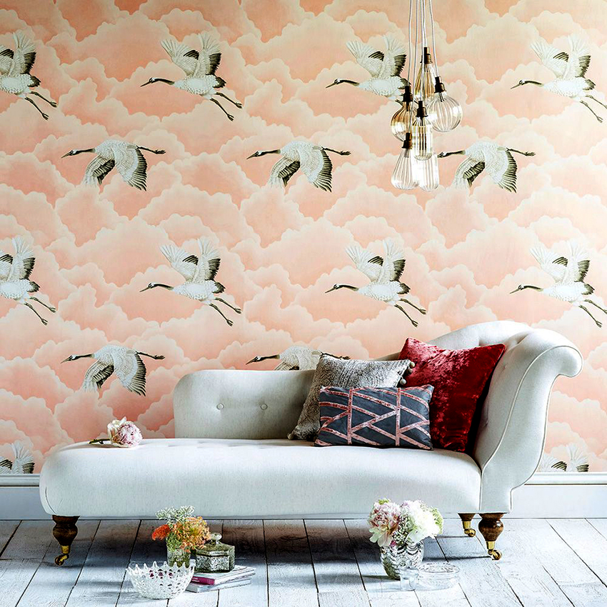 Rosa Tapete mit einem Tier- oder Pflanzenthema sieht hell und beeindruckend aus Rosa Tapete mit einem Tier- oder Pflanzenthema sieht hell und beeindruckend aus