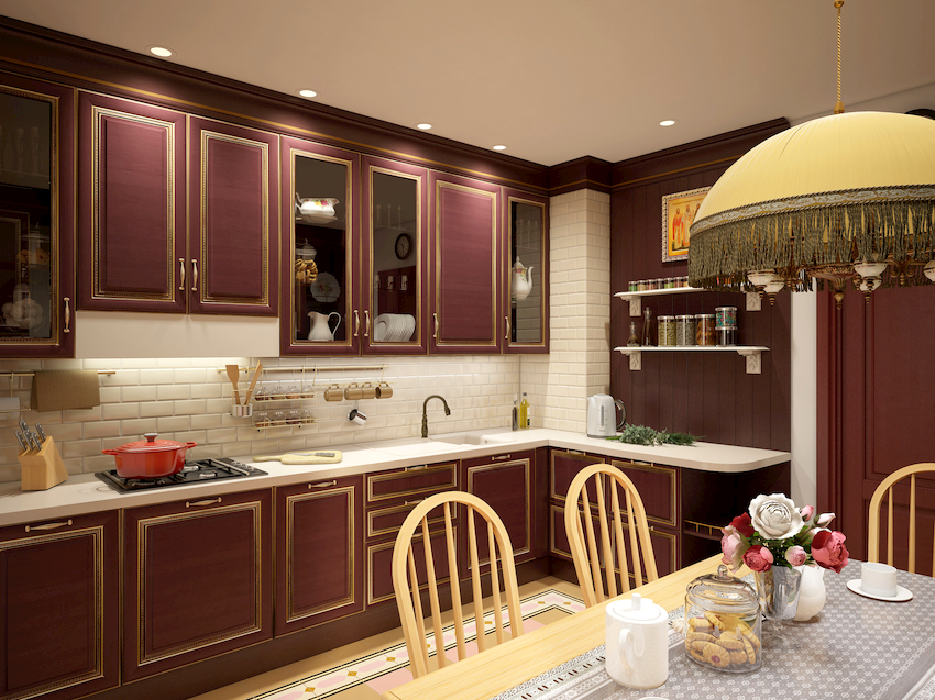 A solid burgundy color is a great option for decorating a kitchen A solid burgundy color is a great option for decorating a kitchen
