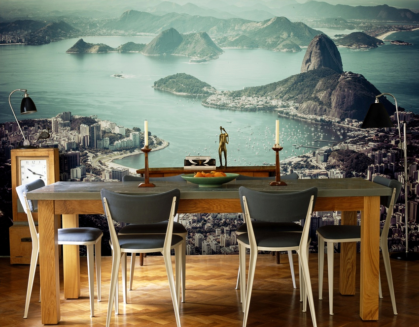 В просторни кухни можете да украсите трапезарията с фототапет В просторни кухни можете да украсите трапезарията с фототапет