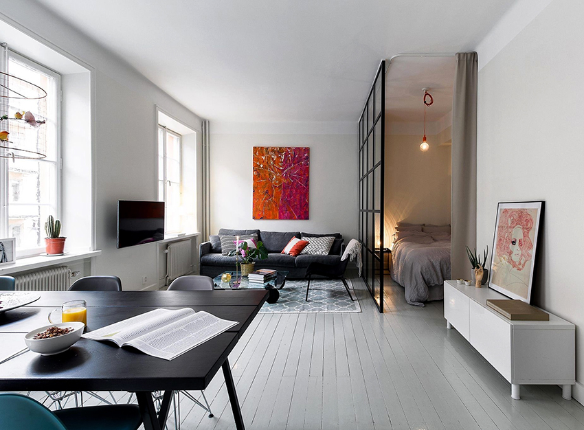 Alle nødvendige interiørdetaljer passer lett i et rom på 18 m² Alle nødvendige interiørdetaljer passer lett i et rom på 18 m²