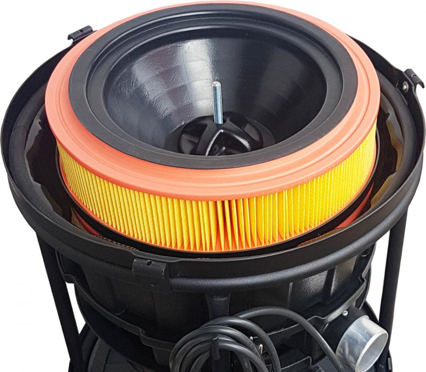 Rengøringssystemet til en industriel støvsuger inkluderer ikke kun en støvopsamler, men også et filter til fin luftrensning Rengøringssystemet til en industriel støvsuger inkluderer ikke kun en støvopsamler, men også et filter til fin luftrensning