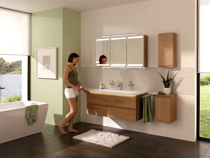 As a rule, wall-mounted cabinet models are placed above the sink. As a rule, wall-mounted cabinet models are placed above the sink.