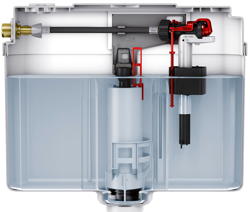 Водата може да влезе в резервоара през клапан, разположен в дъното или стената Водата може да влезе в резервоара през клапан, разположен в дъното или стената