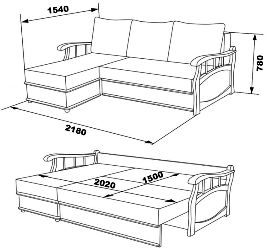 Tùy chọn kích thước cho ghế sofa góc với cơ chế chuyển đổi Eurobook Tùy chọn kích thước cho ghế sofa góc với cơ chế chuyển đổi Eurobook