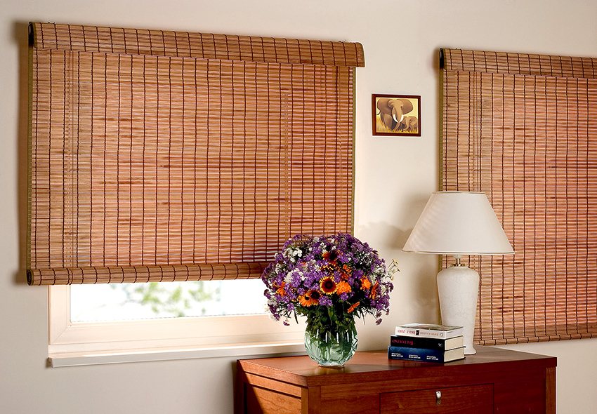 Roller blinds are made from thin strips of wood or bamboo Roller blinds are made from thin strips of wood or bamboo