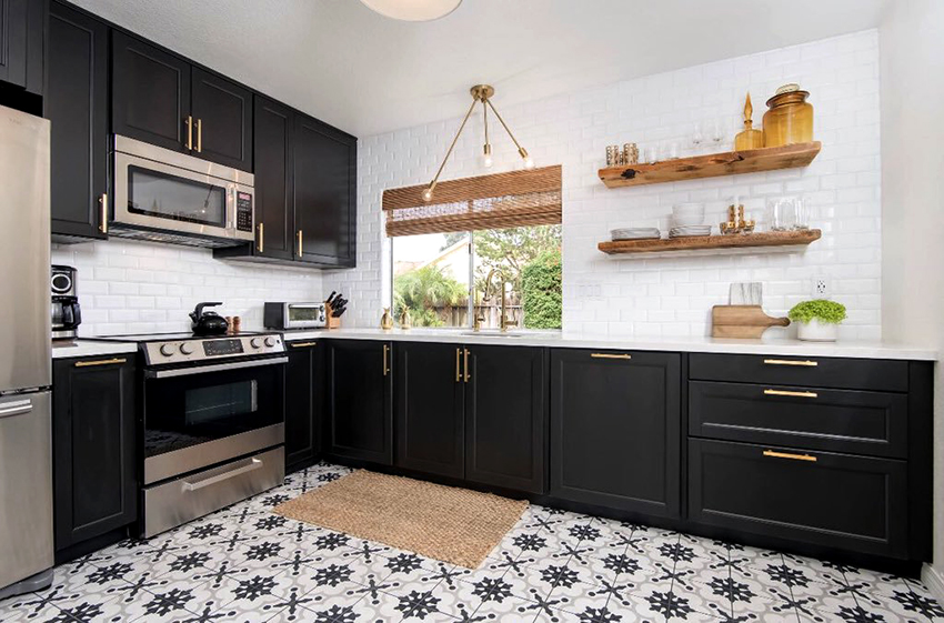 Chiều sâu tiêu chuẩn của tủ góc dưới là 46-50 cm Chiều sâu tiêu chuẩn của tủ góc dưới là 46-50 cm