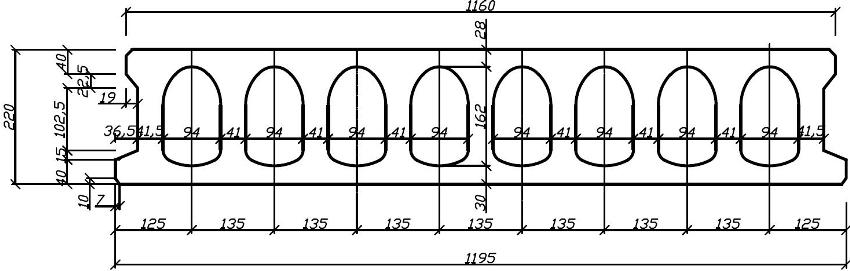 Skematisk gengivelse af dimensionerne på en hul kerneplade Skematisk gengivelse af dimensionerne på en hul kerneplade