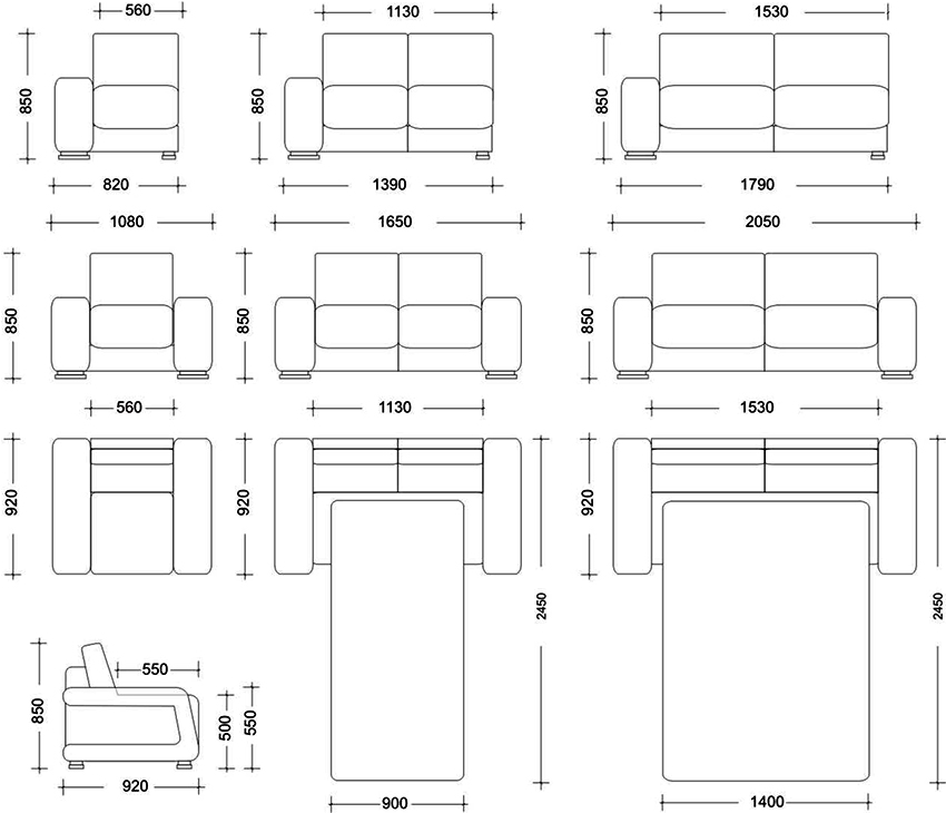โซฟาขนาดมาตรฐานพร้อมกลไกการเปลี่ยนแปลง Eurobook