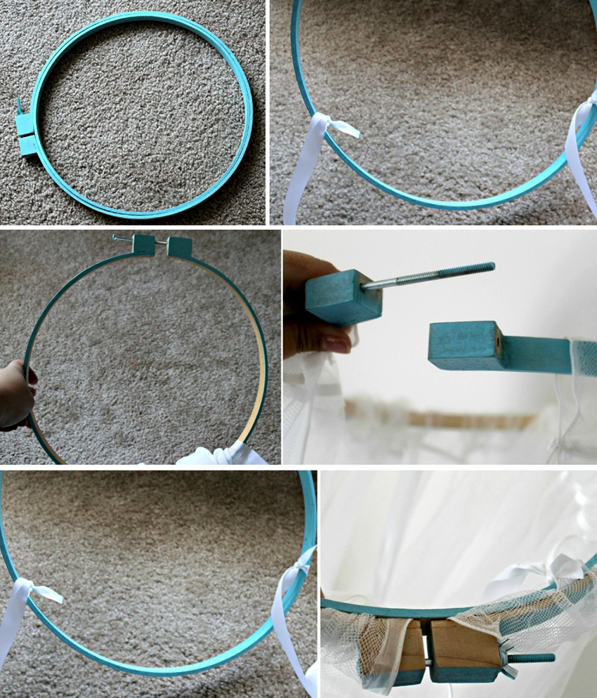 สามารถแขวนหลังคาเหนือเตียงเด็กได้โดยใช้ห่วงขนาดใหญ่