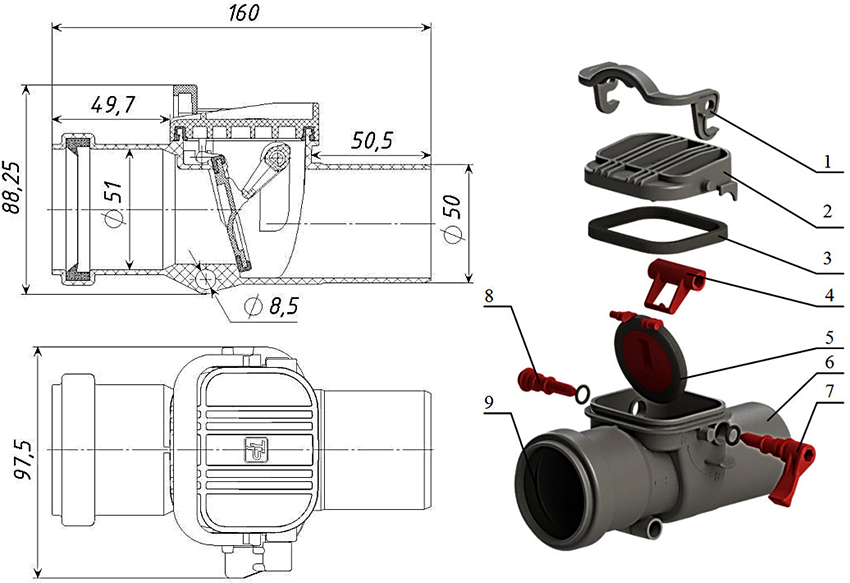 1-mànec-pany; 2-coberta; Segell de 3 tapes; 4-empenyedor; 5 amortidors amb junta tòrica; 6-edifici; 7-eix semi-major; 8-eix semi-menor; Junta de sortida de 9 endolls 1-mànec-pany; 2-coberta; Segell de 3 tapes; 4-empenyedor; 5 amortidors amb junta tòrica; 6-edifici; 7-eix semi-major; 8-eix semi-menor; Junta de sortida de 9 endolls