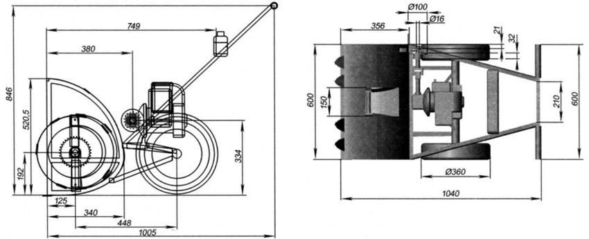 Zeichnung einer Schneefräse von Hand mit einer Kettensäge Zeichnung einer Schneefräse von Hand mit einer Kettensäge