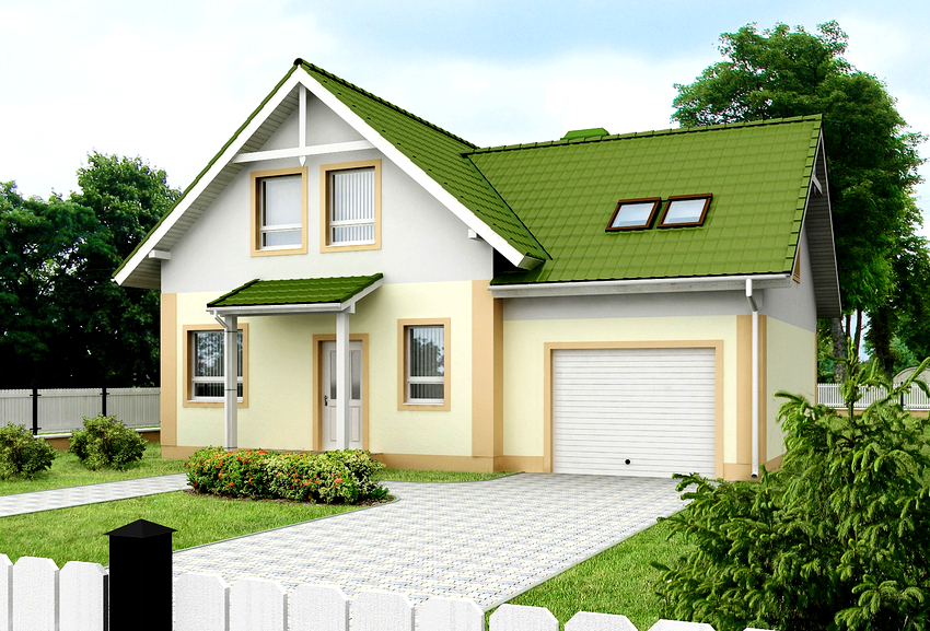 Bygningen, som inkluderer både huset og garasjen, har en lakonisk design Bygningen, som inkluderer både huset og garasjen, har en lakonisk design