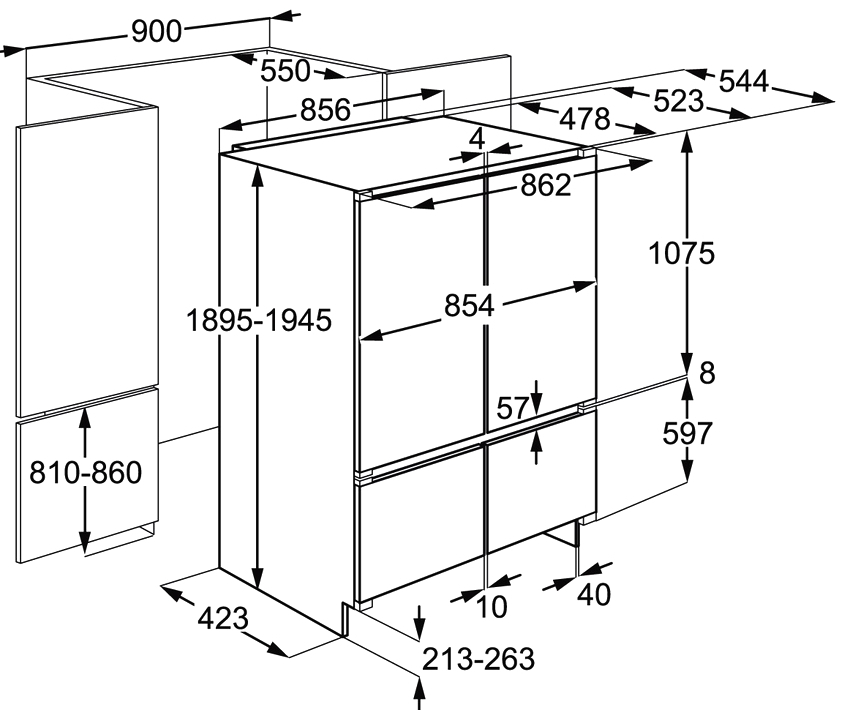 מקררים זה לצד זה הם בעלי גבהים ועומקים סטנדרטיים, אך הם שונים ברוחבם באופן משמעותי מקררים זה לצד זה הם בעלי גבהים ועומקים סטנדרטיים, אך הם שונים ברוחבם באופן משמעותי