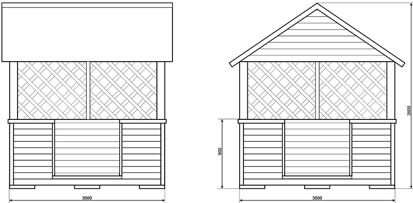 Projekt eines einfachen Pavillons aus 3x3x3,5 Meter großen Baumstämmen Projekt eines einfachen Pavillons aus 3x3x3,5 Meter großen Baumstämmen