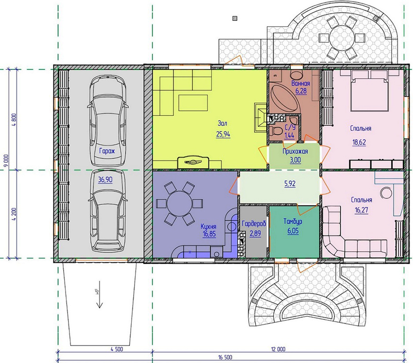 Prosjekt av et enetasjes hus med garasje for to biler Prosjekt av et enetasjes hus med garasje for to biler