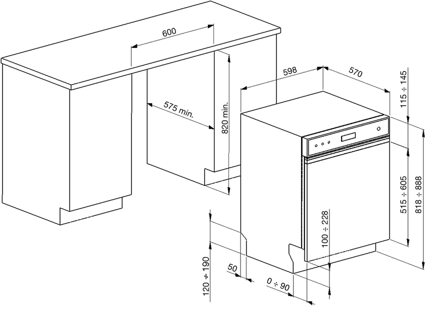 ขนาดที่เหมาะสมสำหรับเครื่องล้างจาน: สูง 82 ซม. กว้าง 60 ซม. ลึก 58 ซม ขนาดที่เหมาะสมสำหรับเครื่องล้างจาน: สูง 82 ซม. กว้าง 60 ซม. ลึก 58 ซม