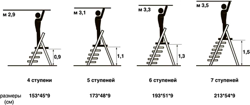 Стандартни размери от 4, 5, 6 и 7 стъпала от дърво Стандартни размери от 4, 5, 6 и 7 стъпала от дърво