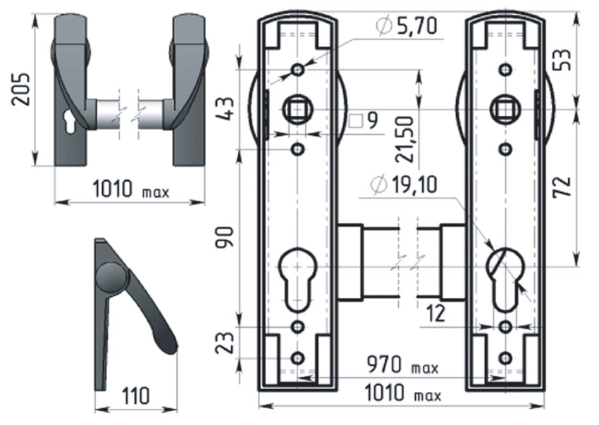 Mga sukat ng pag-mount ng anti-panic handle lock Mga sukat ng pag-mount ng anti-panic handle lock