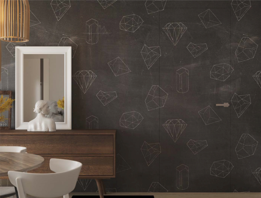 הקירות והדלת של החדר מכוסים באותו טפט הקירות והדלת של החדר מכוסים באותו טפט