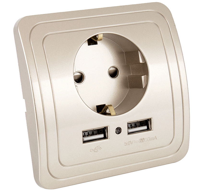Utičnica s uzemljenjem i dodatnim USB konektorima Utičnica s uzemljenjem i dodatnim USB konektorima
