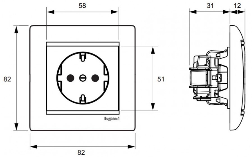Dimenzije ugrađena utičnica Legrand Valena Dimenzije ugrađena utičnica Legrand Valena