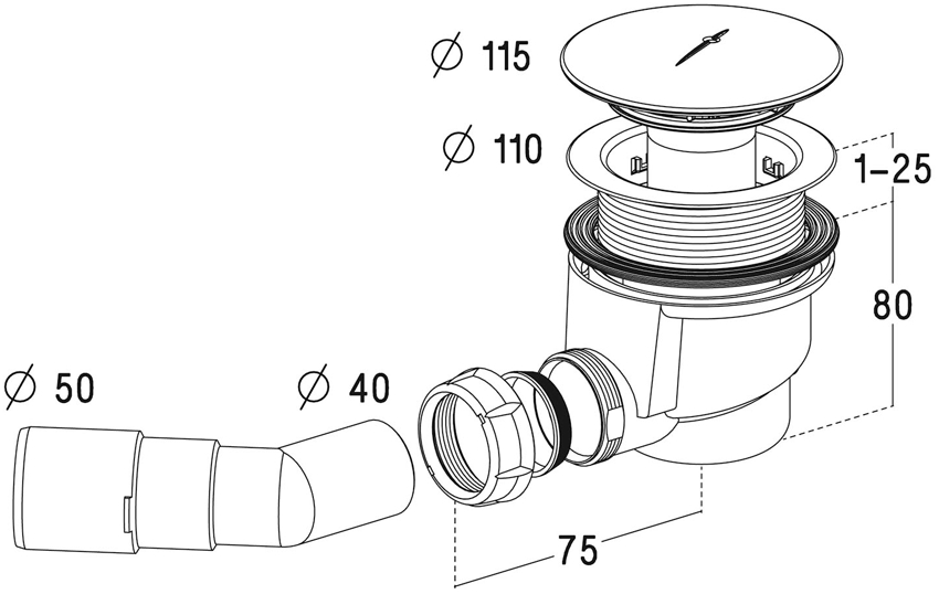 Dimenzije montaže za tuš kabinu Dimenzije montaže za tuš kabinu