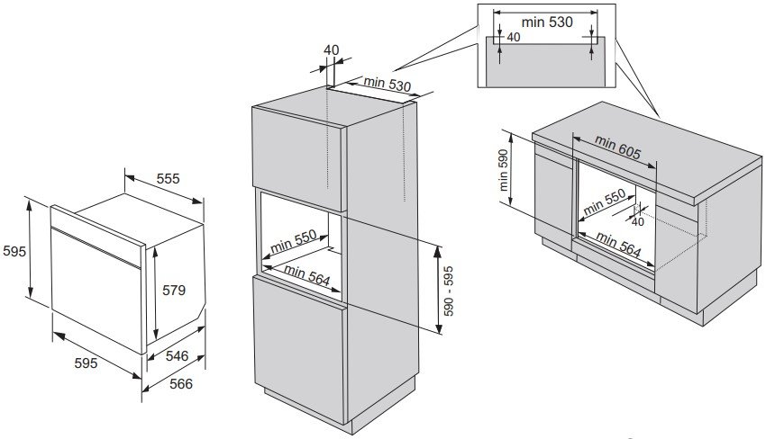 Várias opções de instalação do forno Várias opções de instalação do forno